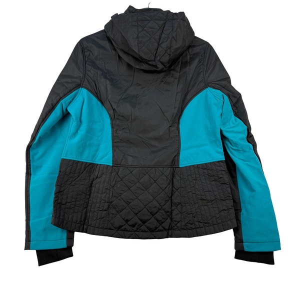 Hawke‎ & Co Sport Womens Black Turquoise Quilted Hooded Jacket Size Large - Picture 2 of 6